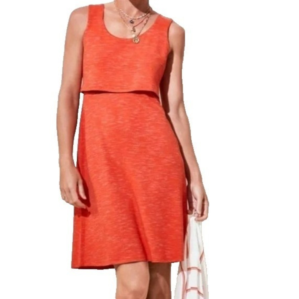 CABI NWT Large Orange Coral Sunset Weekend Tank Dress Slub Knit Knee Length NEW